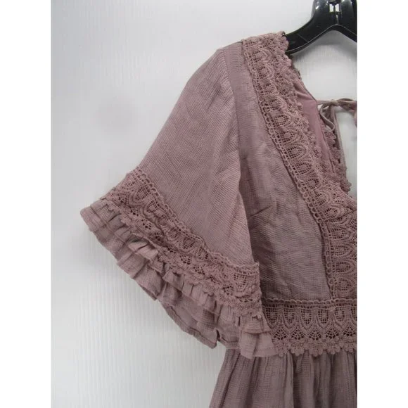 Bluivy Dress Large Fit Flare Ruffle Crochet Boho Pullover NEW - Picture 3 of 13